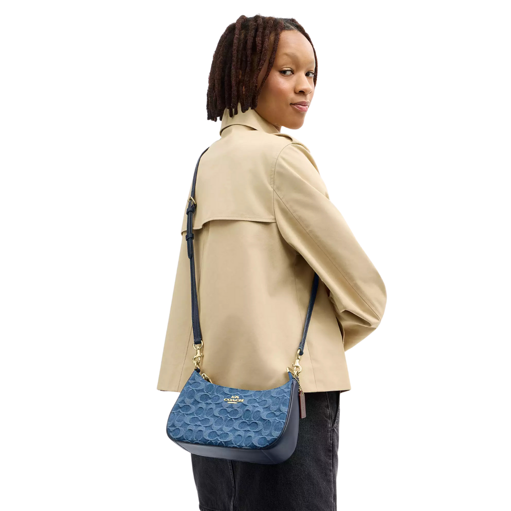 Coach Teri Shoulder Bag In Signature Denim Gold Indigo