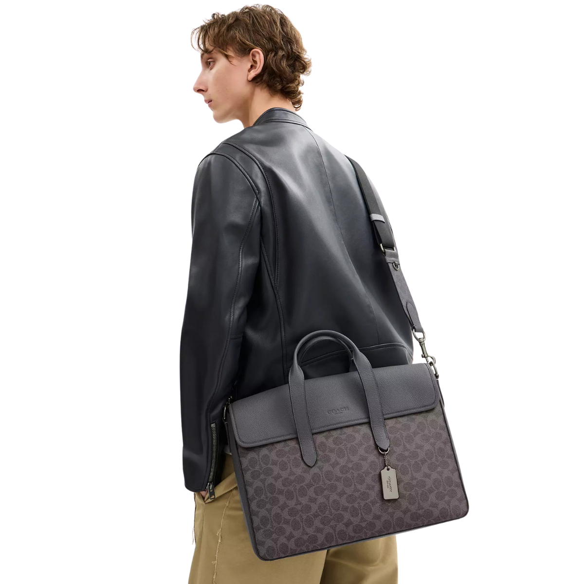 Coach Sullivan Portfolio Brief In Signature Canvas Gunmetal Grey Charcoal