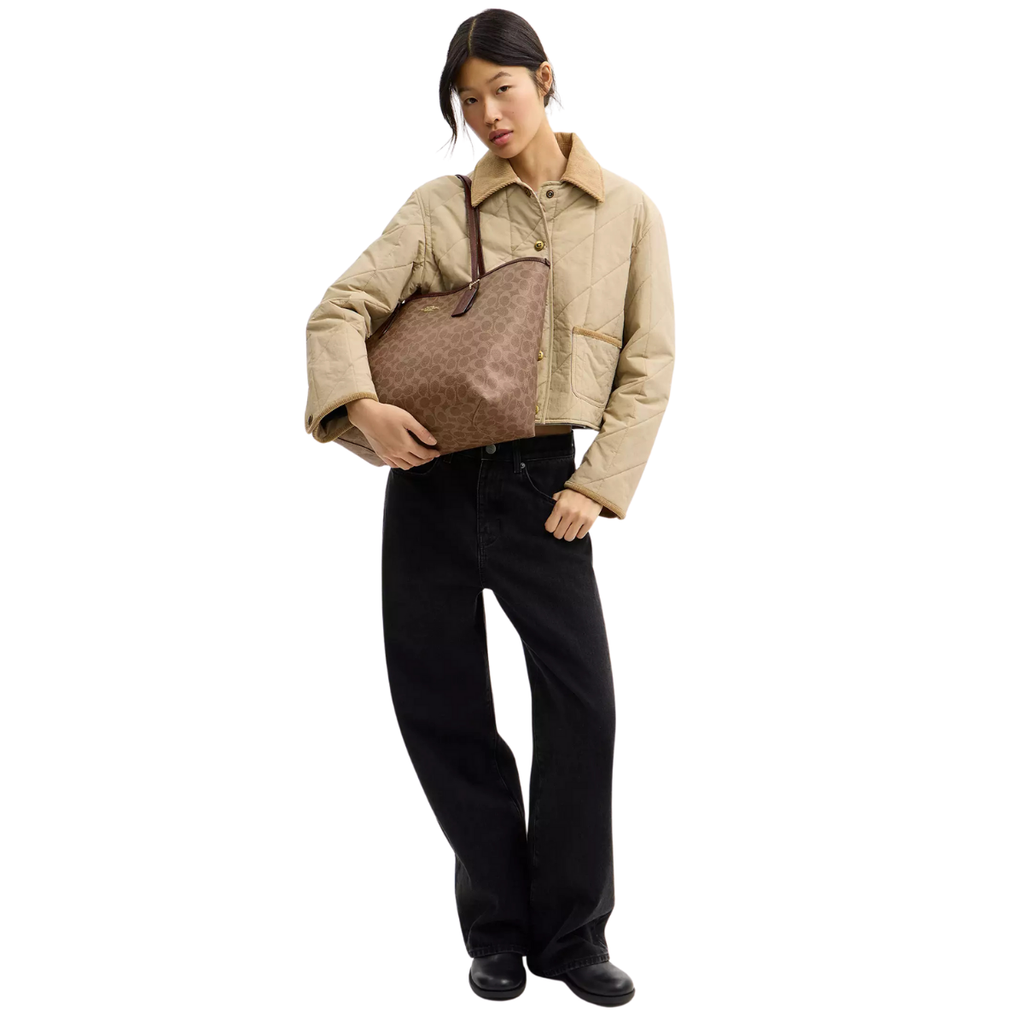 Coach City Tote Bag In Signature Canvas Gold Tan Brown