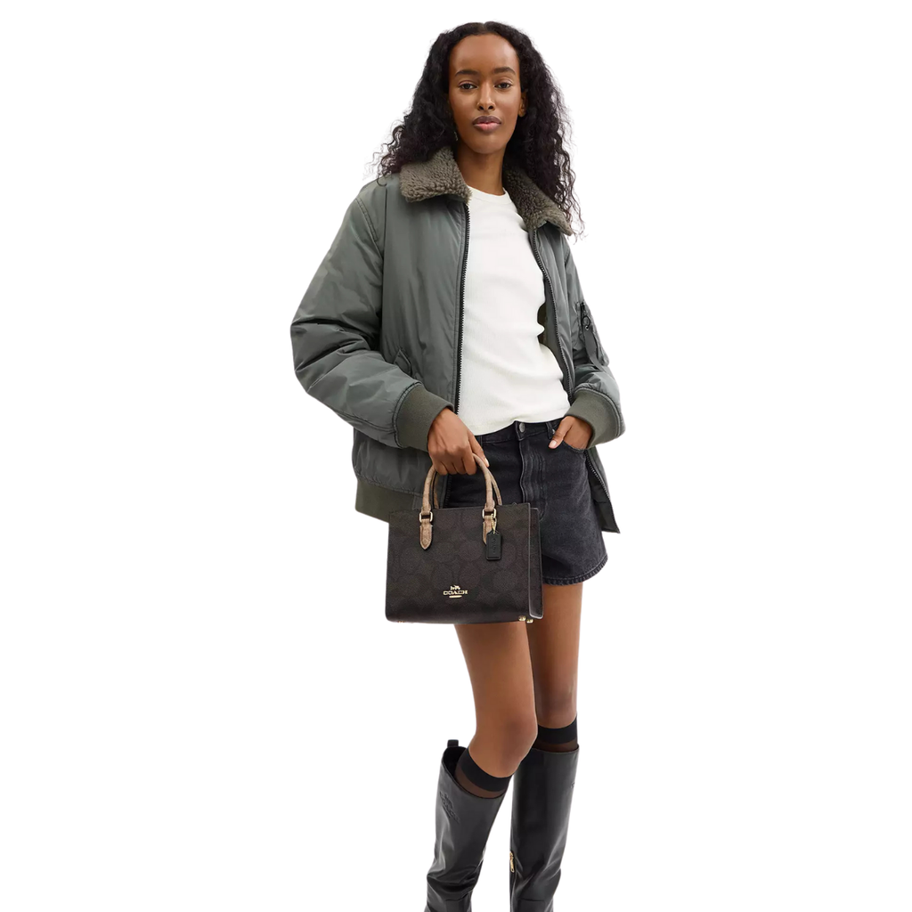 Coach Maggie Small Tote Bag In Signature Canvas Gold Walnut Tan