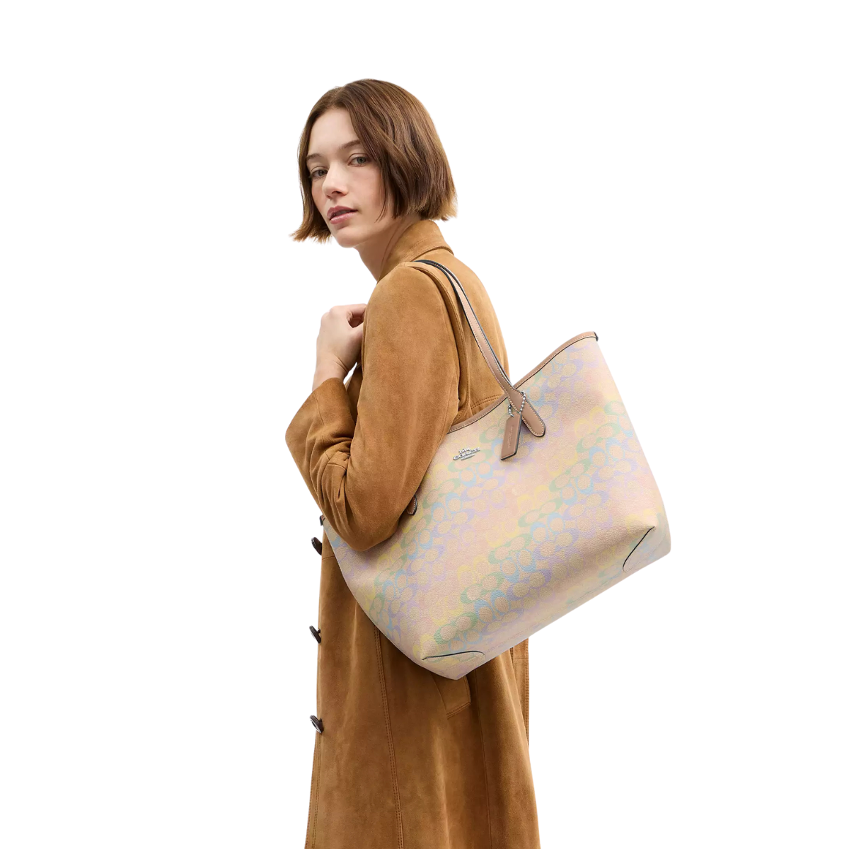 Coach City Tote Bag In Rainbow Signature Canvas Silver