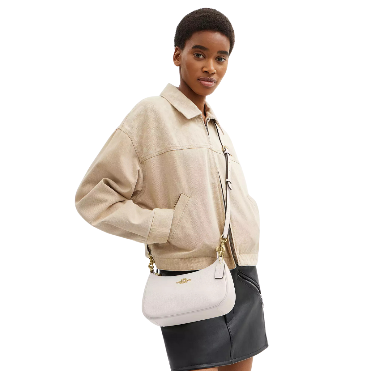 Coach Teri Shoulder Bag Pebbled Leather Gold Chalk