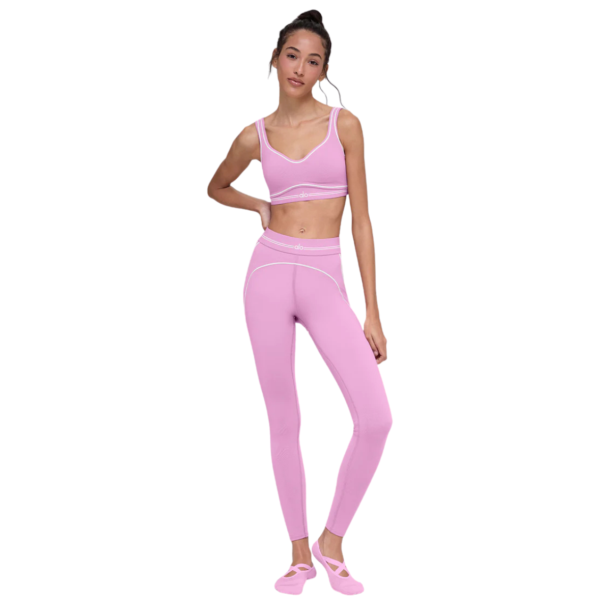 Alo Yoga Women's Airbrush Heart Throb Bra Candy Heart Pink White