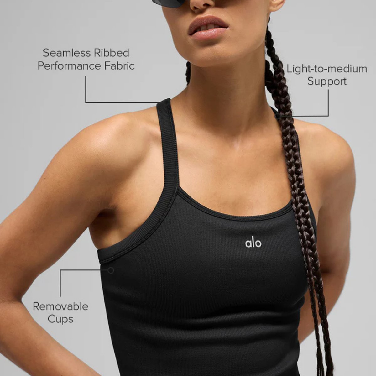 Alo Yoga Women's Seamless Ribbed Favorite Full Length Bra Tank Black