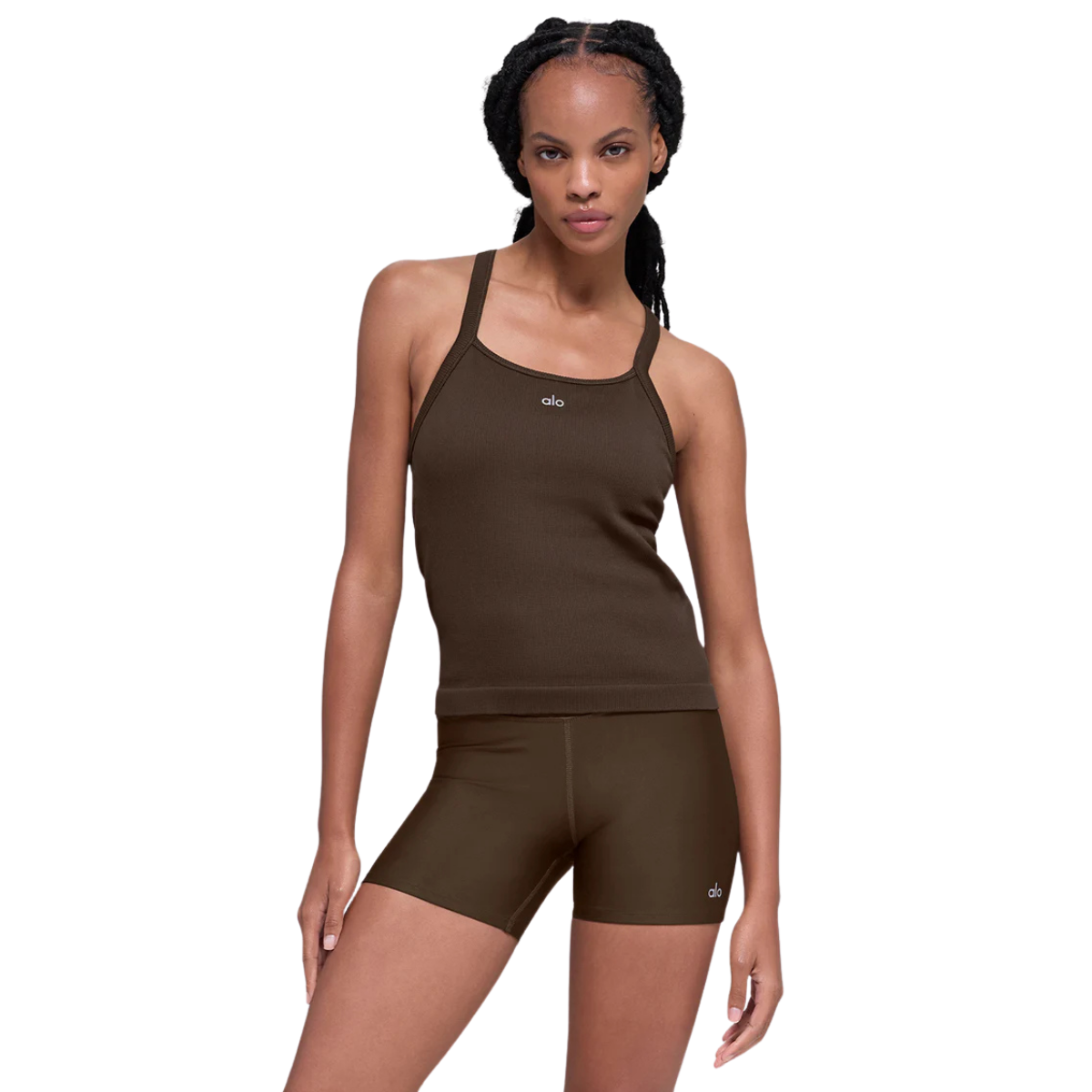 Alo Yoga Women's Seamless Ribbed Favorite Full Length Bra Tank Espresso