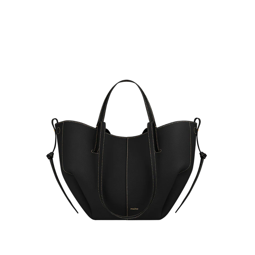 Polene Cyme Mini Textured Black with Ecru Stitching