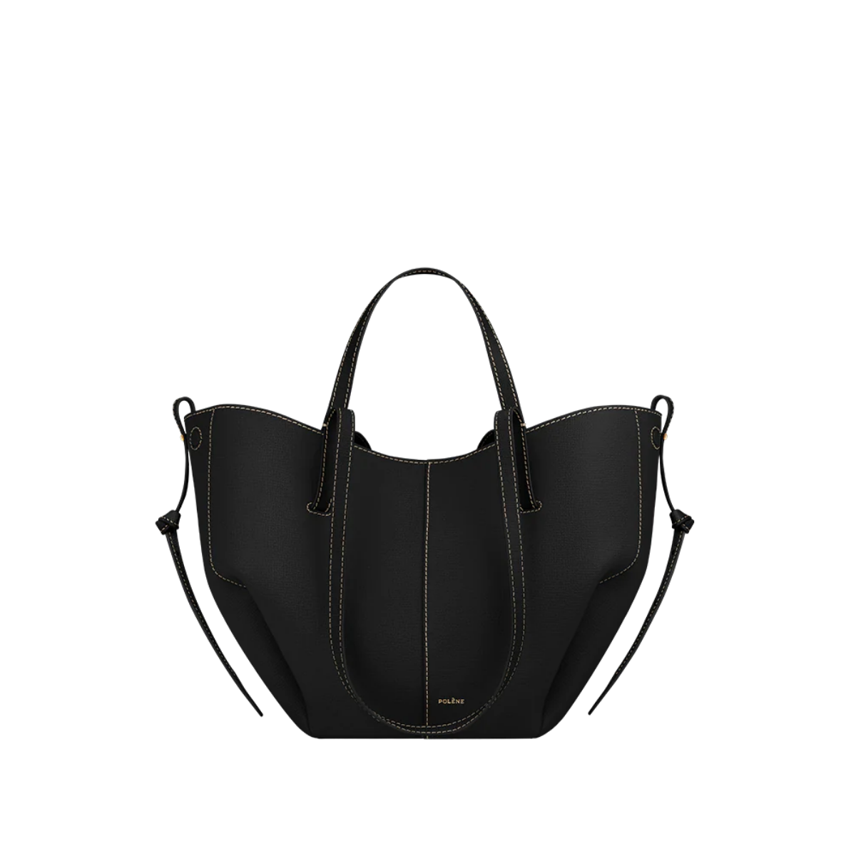 Polene Cyme Mini Textured Black with Ecru Stitching