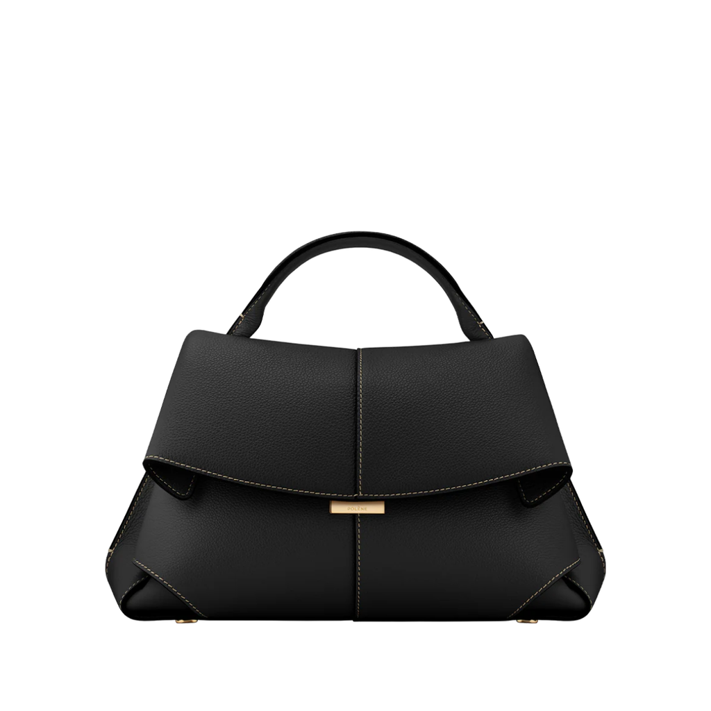 Polene Mokki Textured Black with Ecru Stitching