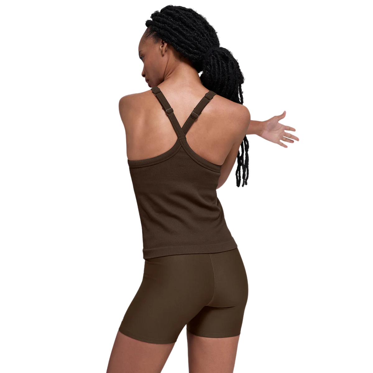 Alo Yoga Women's Seamless Ribbed Favorite Full Length Bra Tank Espresso