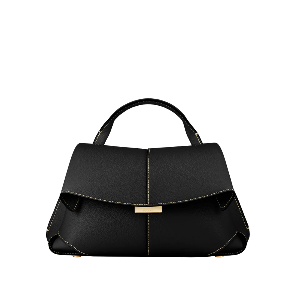 Polene Mokki Mini Textured Black with Ecru Stitching