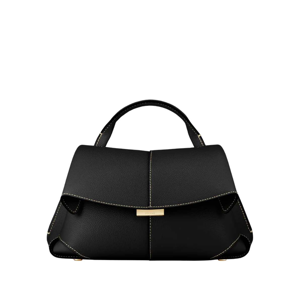 Polene Mokki Mini Textured Black with Ecru Stitching