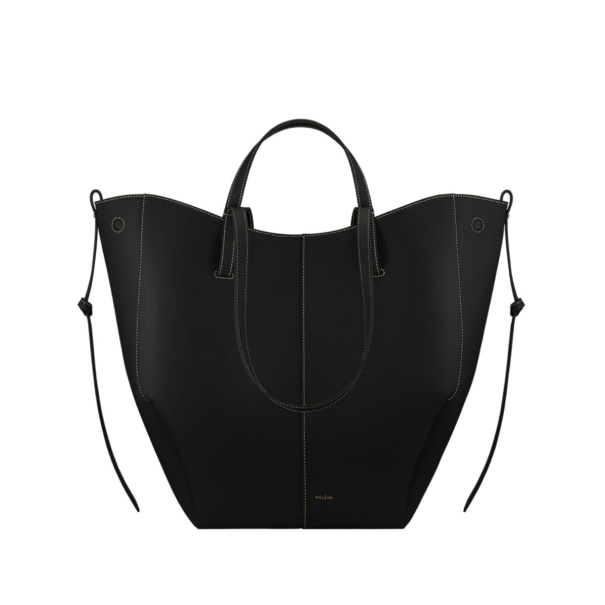 Polene Cyme Tote Textured Black with Ecru Stitching