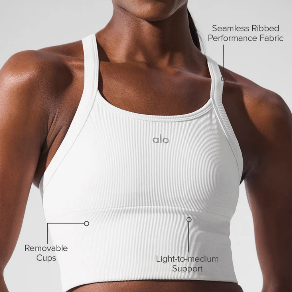 Alo Yoga Women's Seamless Ribbed Favorite Bra Tank White