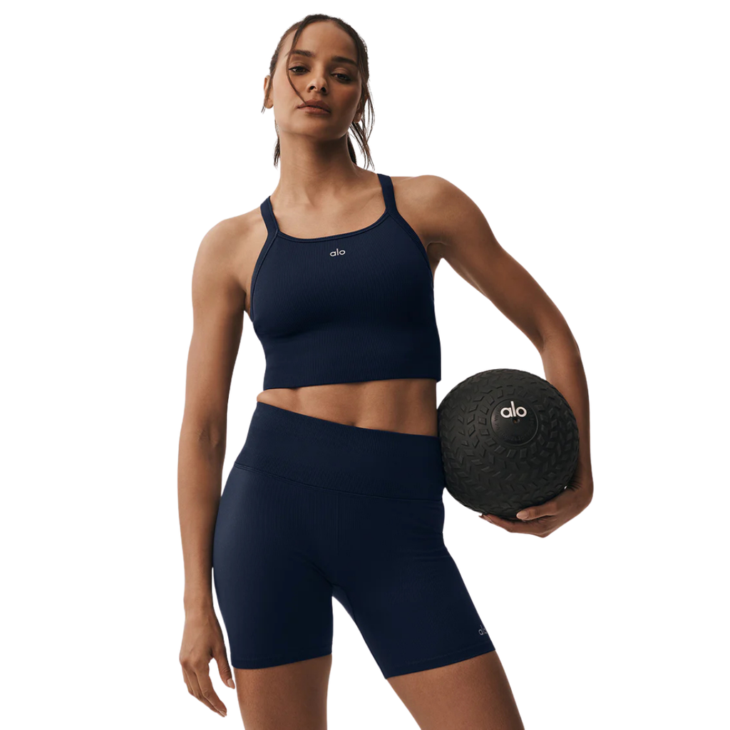 Alo Yoga Women's Seamless Ribbed Favorite Bra Tank Navy