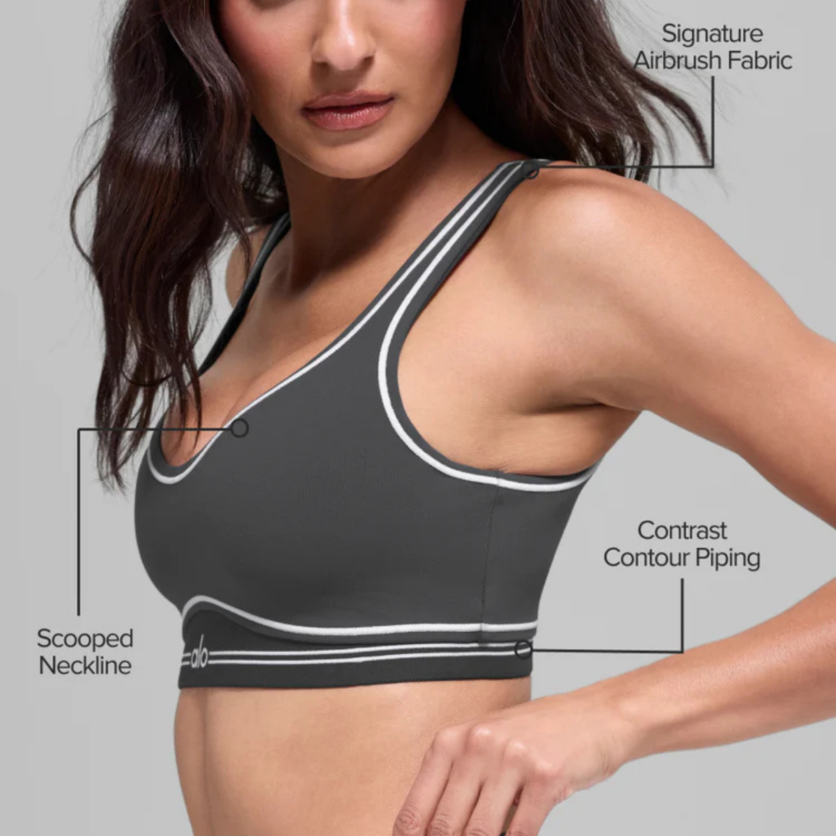 Alo Yoga Women's Airbrush Heart Throb Bra Anthracite White