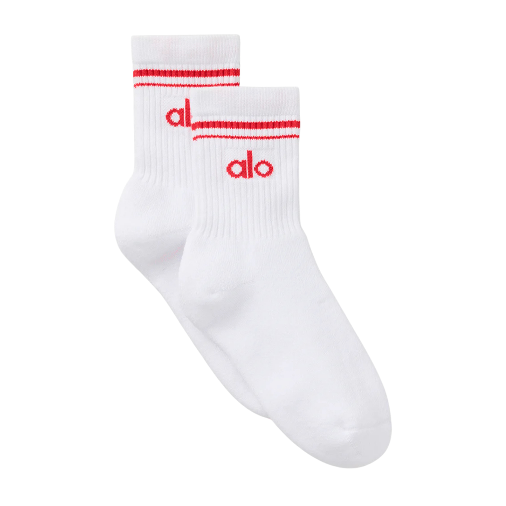Alo Yoga Unisex Half-Crew Throwback Sock White Bright Red