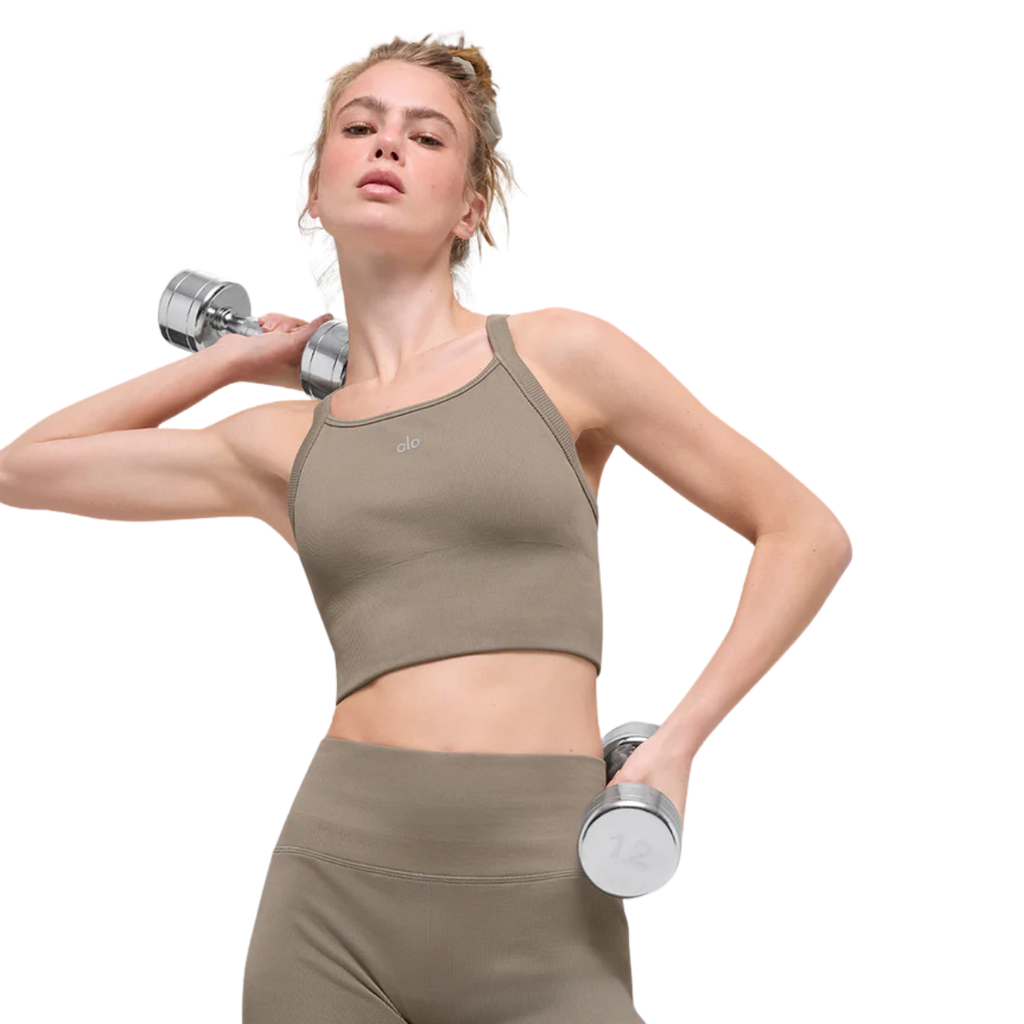 Alo Yoga Women's Seamless Ribbed Favorite Bra Tank Light Cocoa