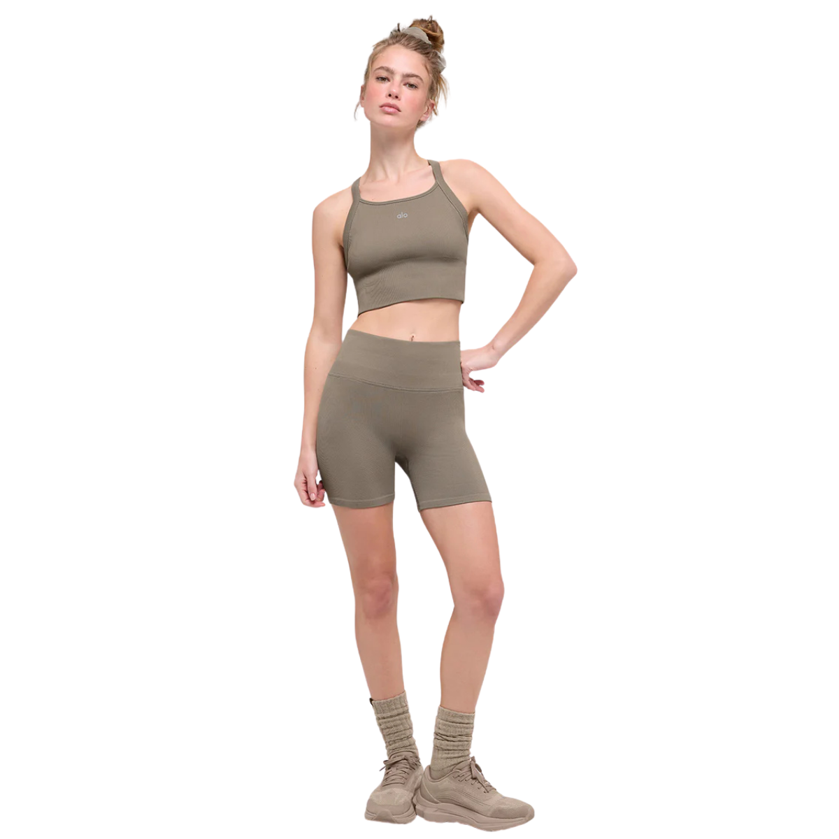 Alo Yoga Women's Seamless Ribbed Favorite Bra Tank Light Cocoa