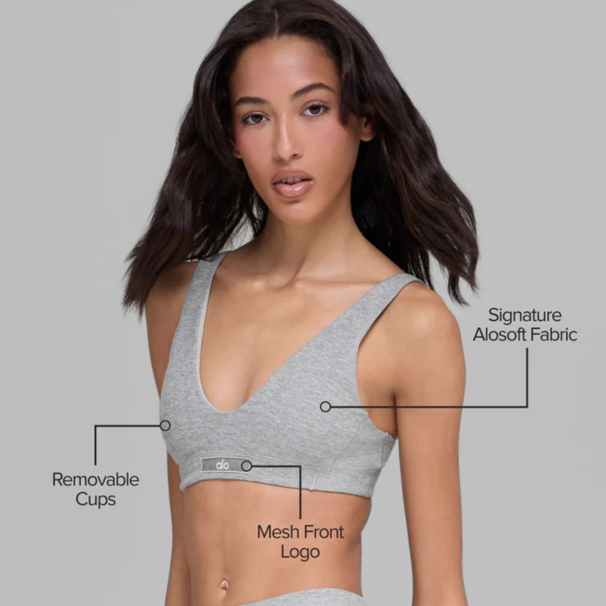 Alo Yoga Women's Alosoft Sincere Bra Athletic Heather Grey