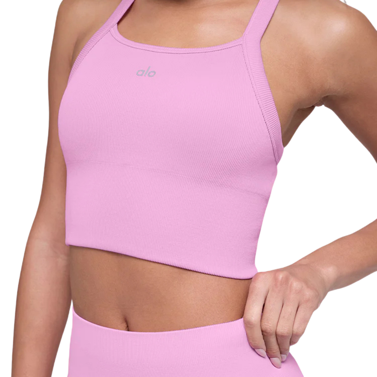 Alo Yoga Women's Seamless Ribbed Favorite Bra Tank Candy Heart Pink