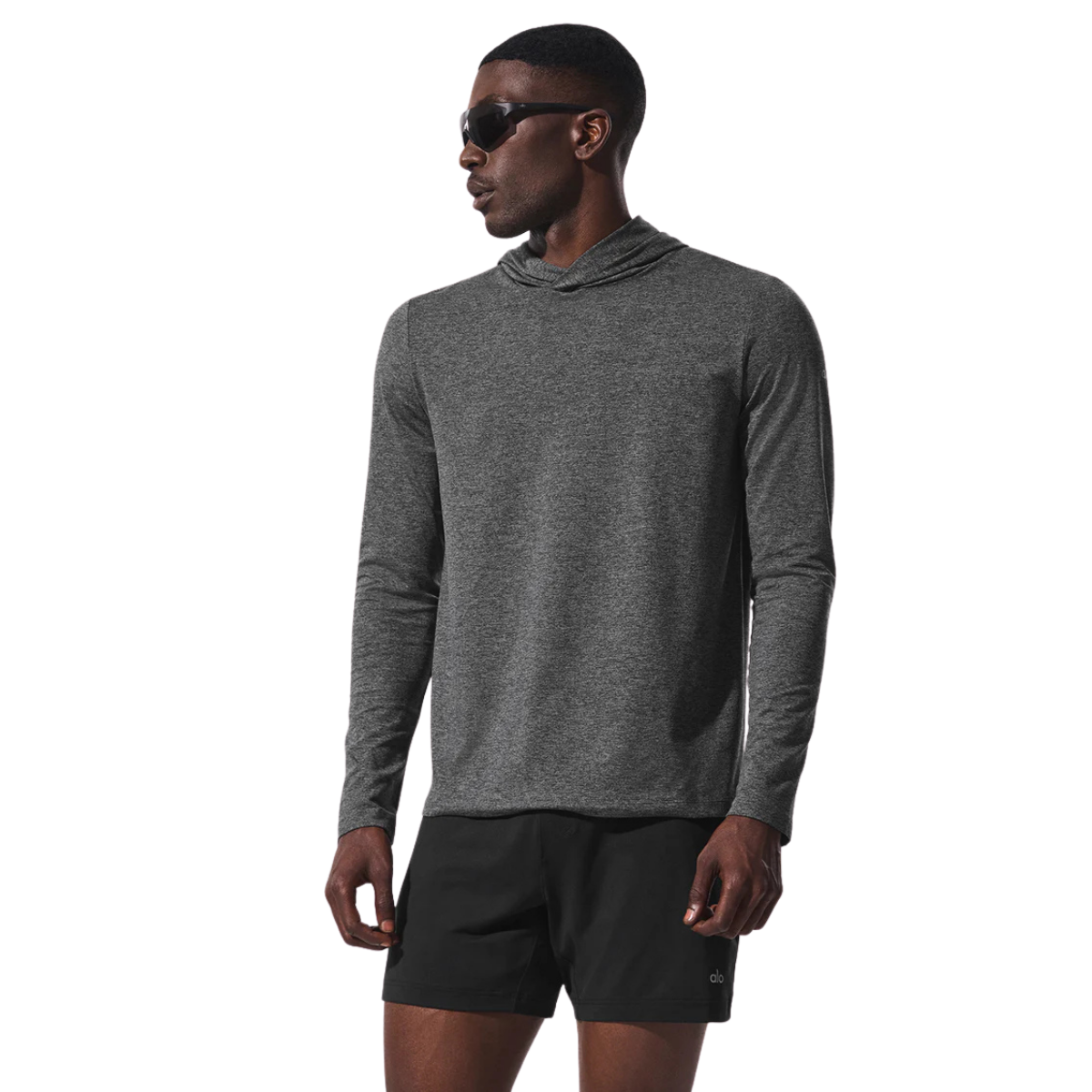 Alo Yoga Conquer Reform Long Sleeve With Hood Dark Heather Grey