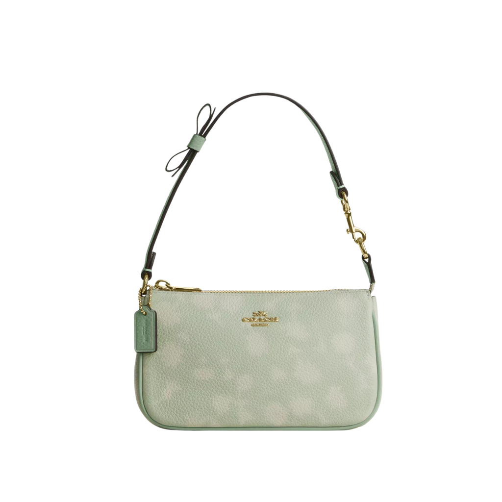 Coach Nolita 19 With Floral Print And Bow Gold Pale Green