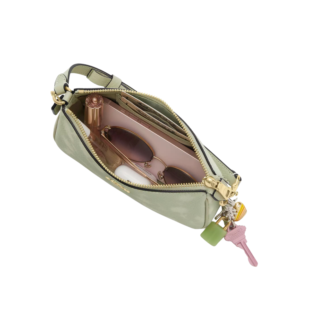 Coach Nolita 19 With Floral Print And Bow Gold Pale Green