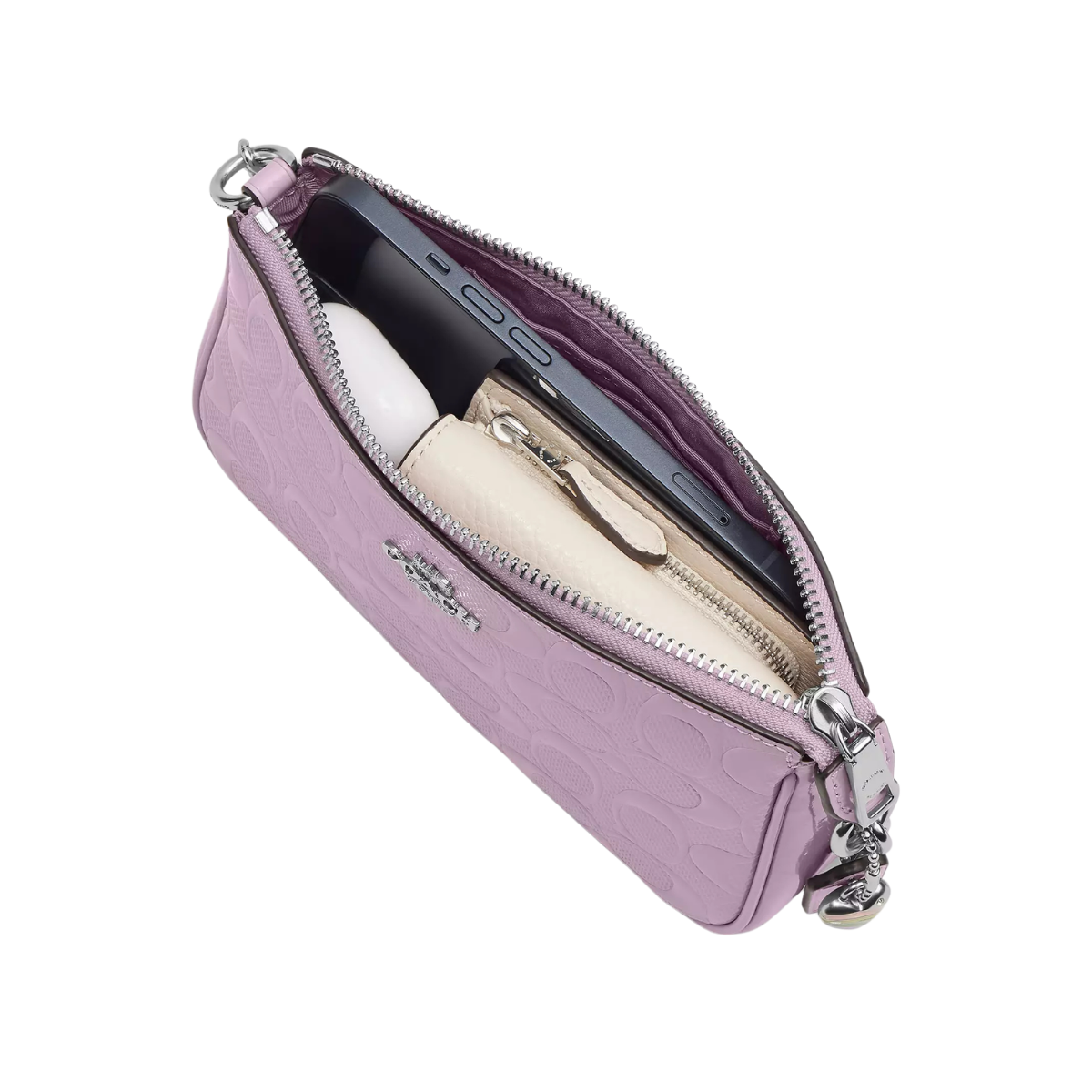 Coach Nolita 19 In Signature Leather With Heart Charm Silver