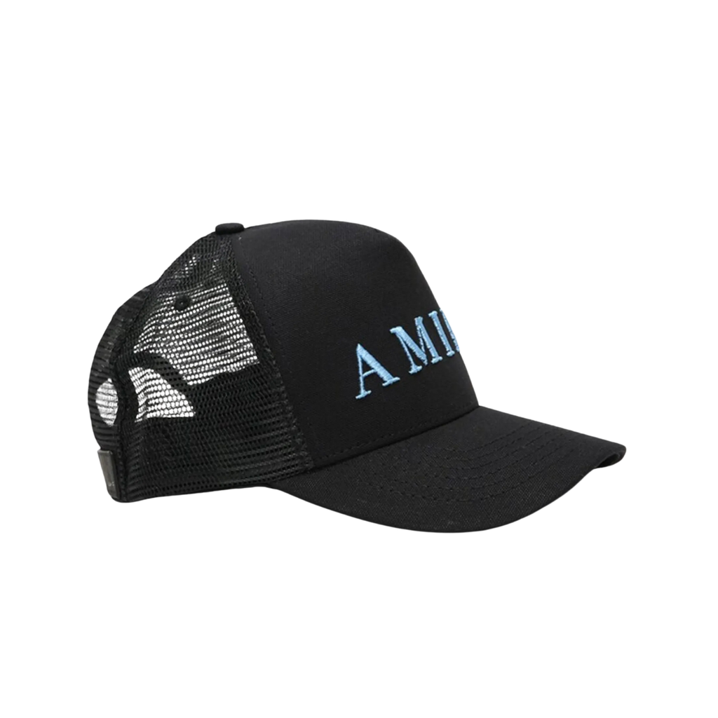 AMIRI Embroidered Logo Trucker Cap Black Carolina Blue