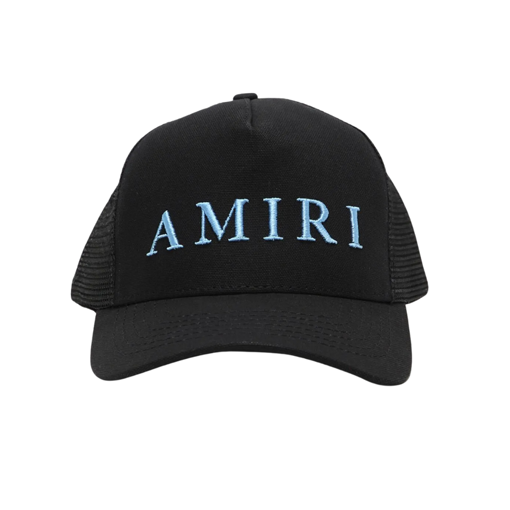 AMIRI Embroidered Logo Trucker Cap Black Carolina Blue
