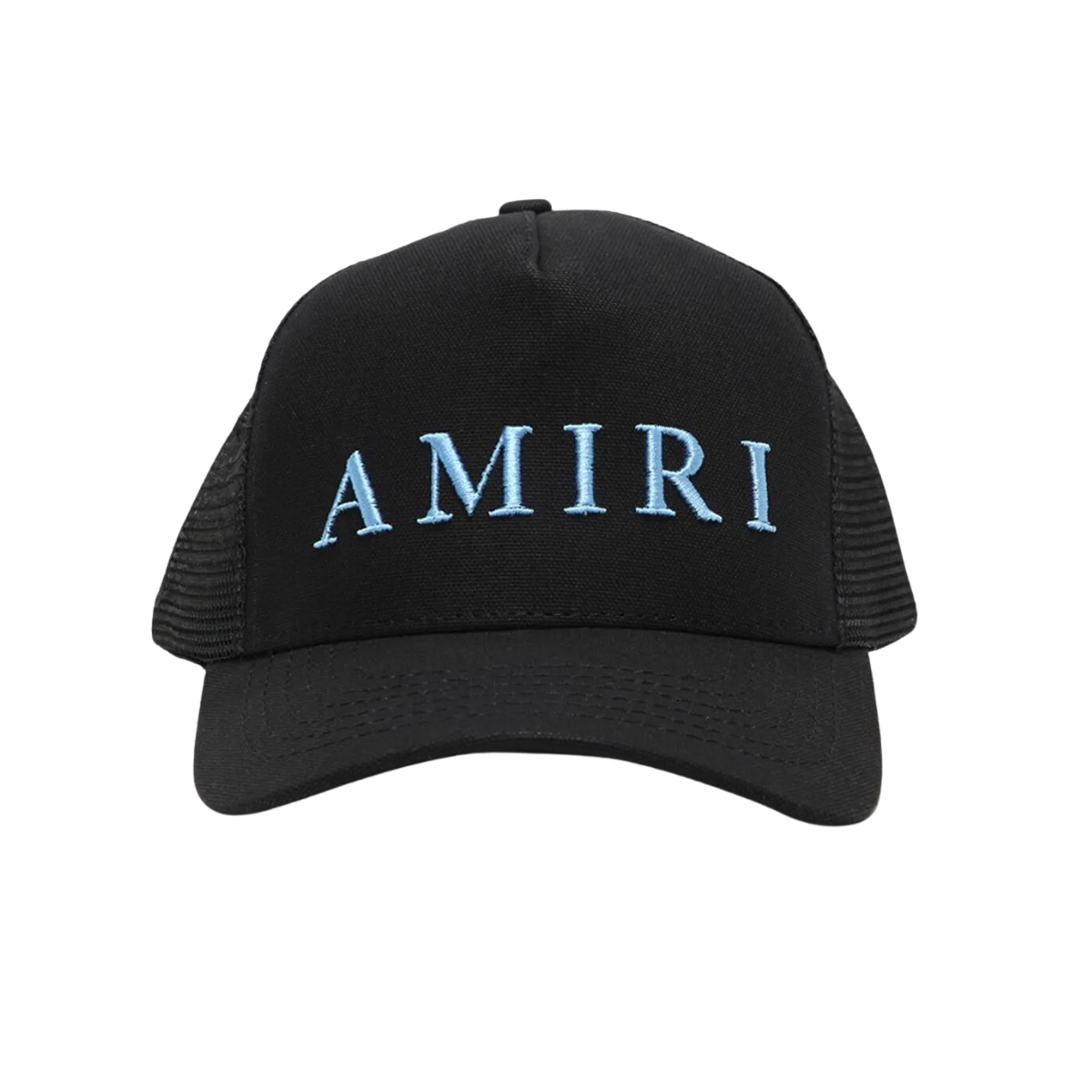 AMIRI Embroidered Logo Trucker Cap Black Carolina Blue