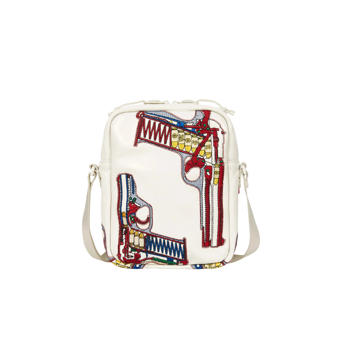 Supreme Guns Embroidered Leather Shoulder Bag White