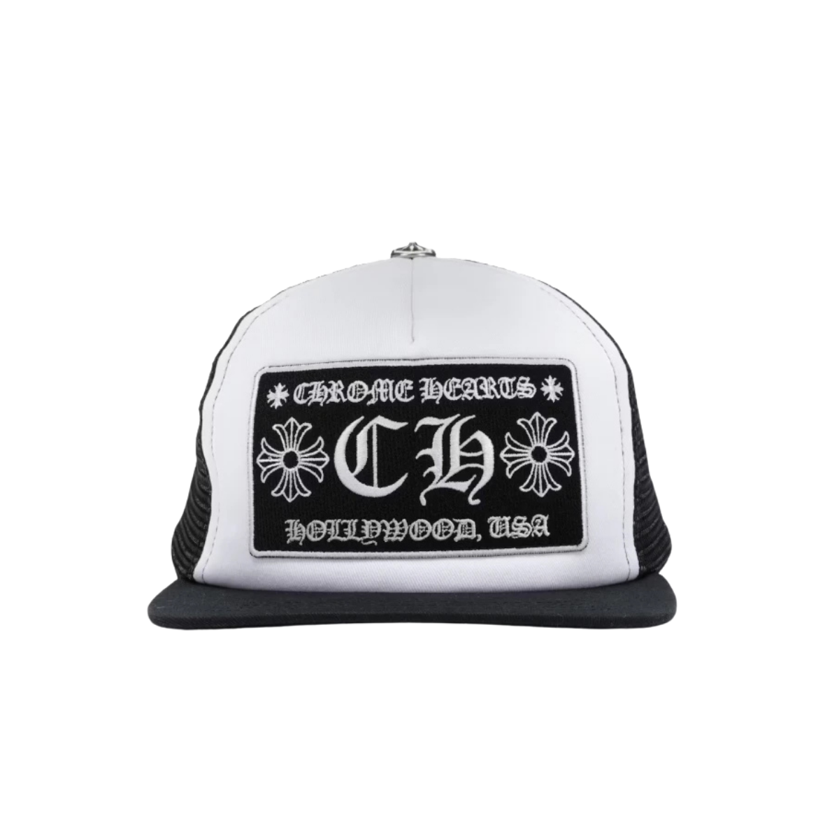 Chrome Hearts CH Hollywood Trucker Hat Black White