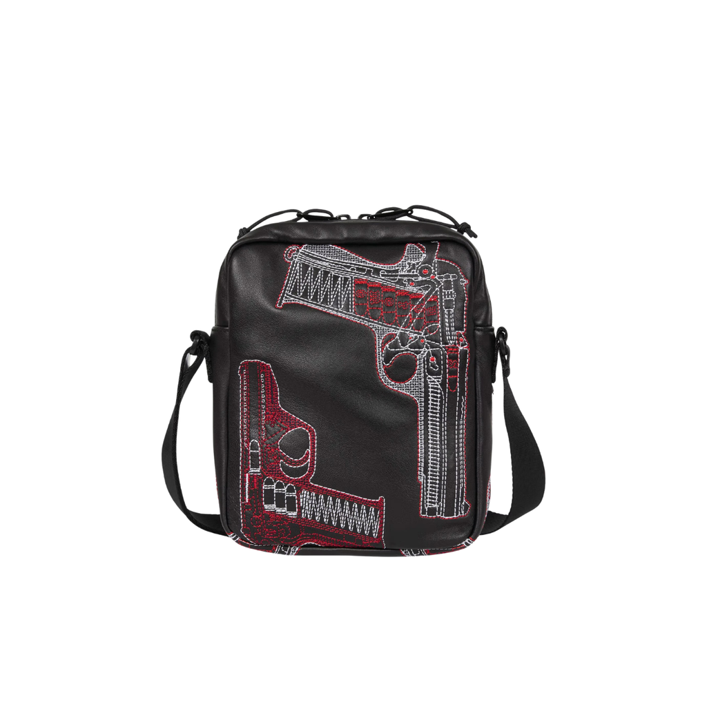 Supreme Guns Embroidered Leather Shoulder Bag Black