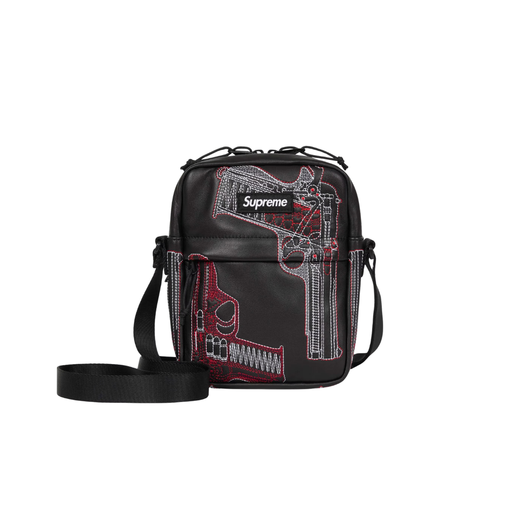 Supreme Guns Embroidered Leather Shoulder Bag Black