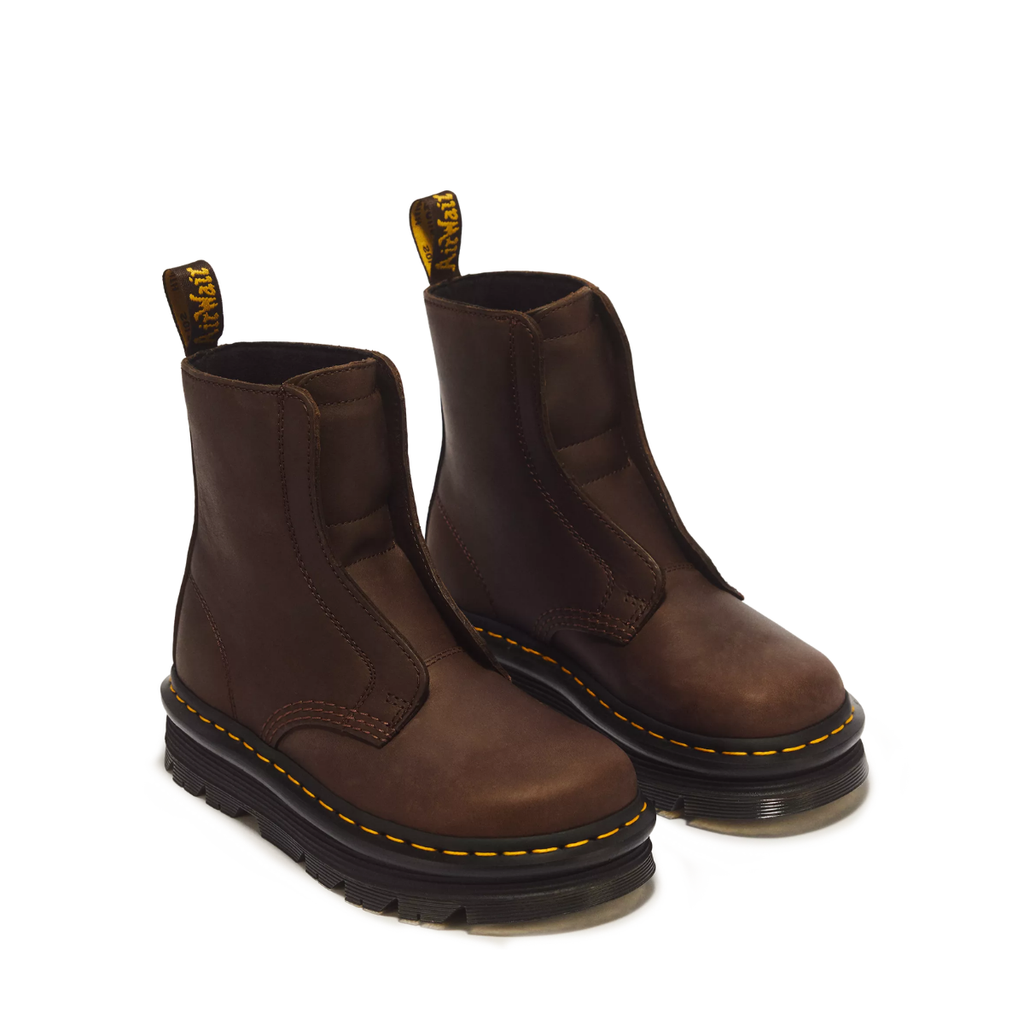 Dr Marten Zebzag Laceless Slip On Leather Boots Dark Brown