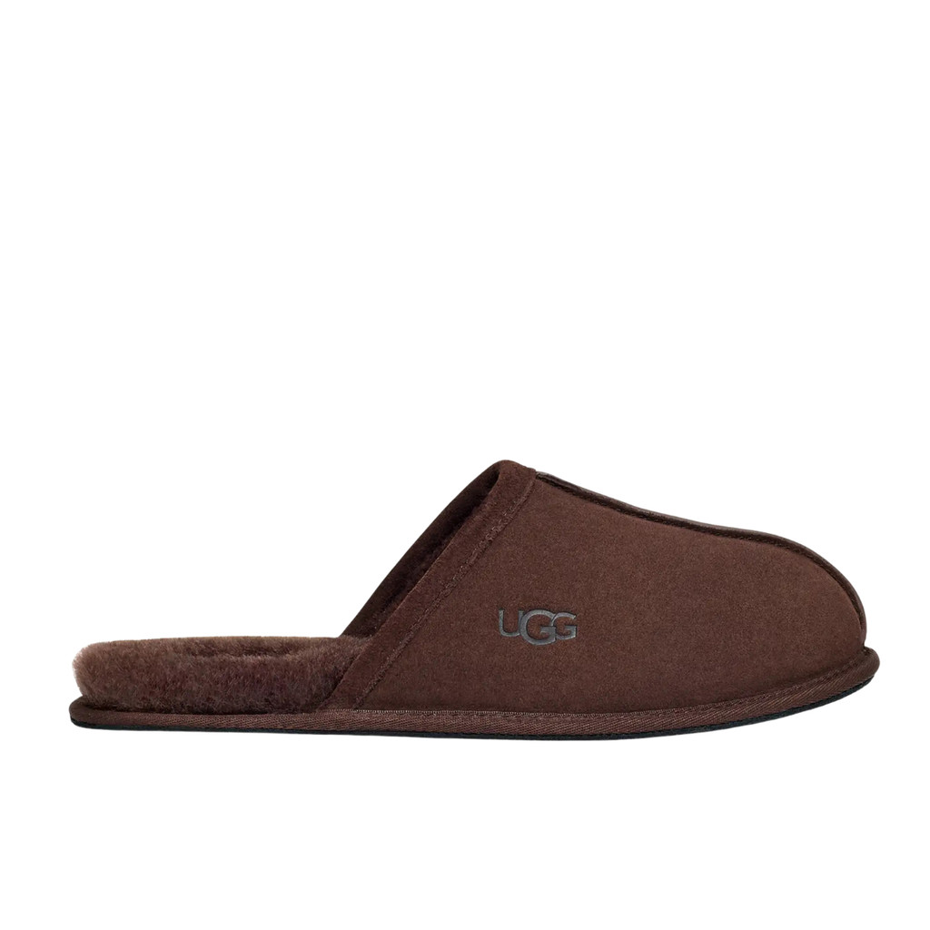 A single brown UGG slip-on mule slipper shown in a side profile view against a plain white background.