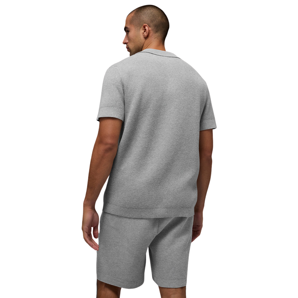 Alo Yoga Sports Club Sweater Knit Polo Athletic Heather Grey