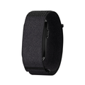 A black textured fabric smartwatch band shown from a side profile view against a solid white background.